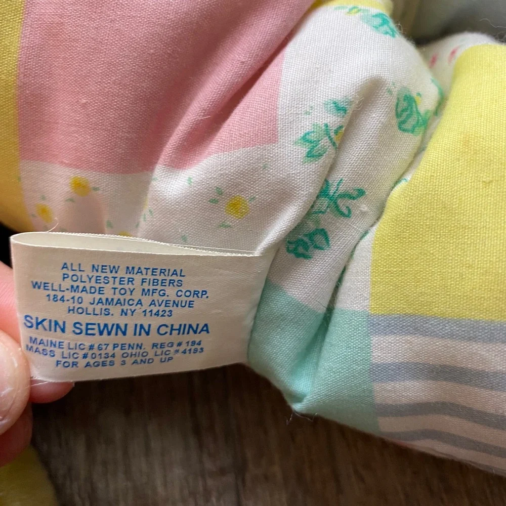 Vintage Well-Made Toy Corp Yellow Duckling Plush‎ Patchwork Overalls Hat Easter